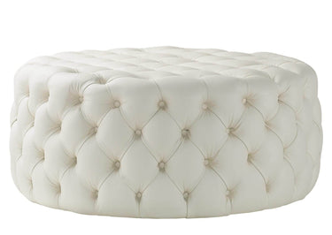 Luxurious Light Cream Faux Leather Chesterfield Footstool - Elegant Rounded Design, 90cm x 90cm - UK Luxury Furniture